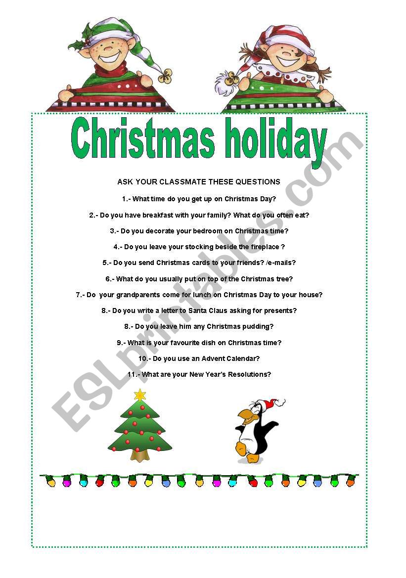 CHRISTMAS HOLIDAY worksheet