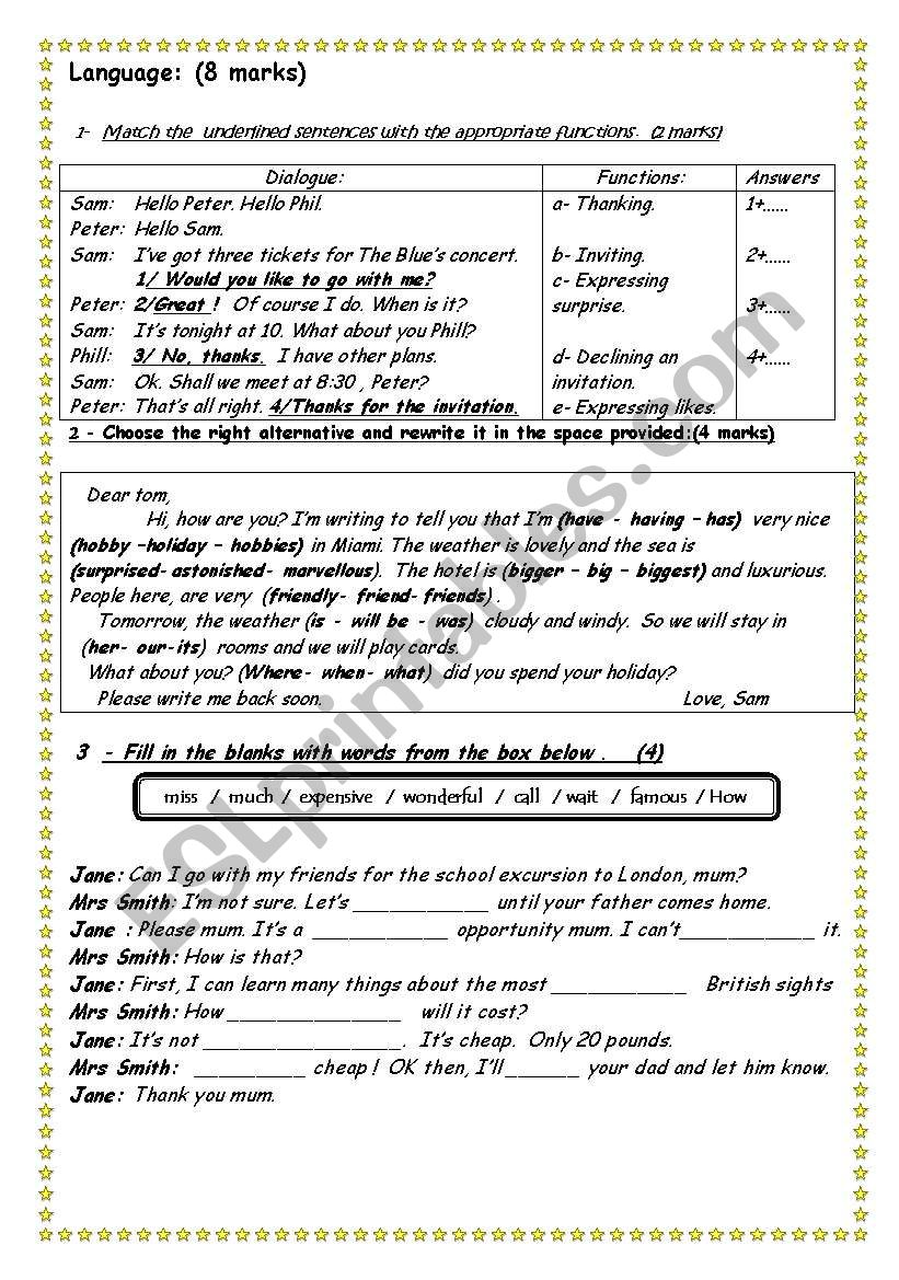 8th form test part 2 language worksheet
