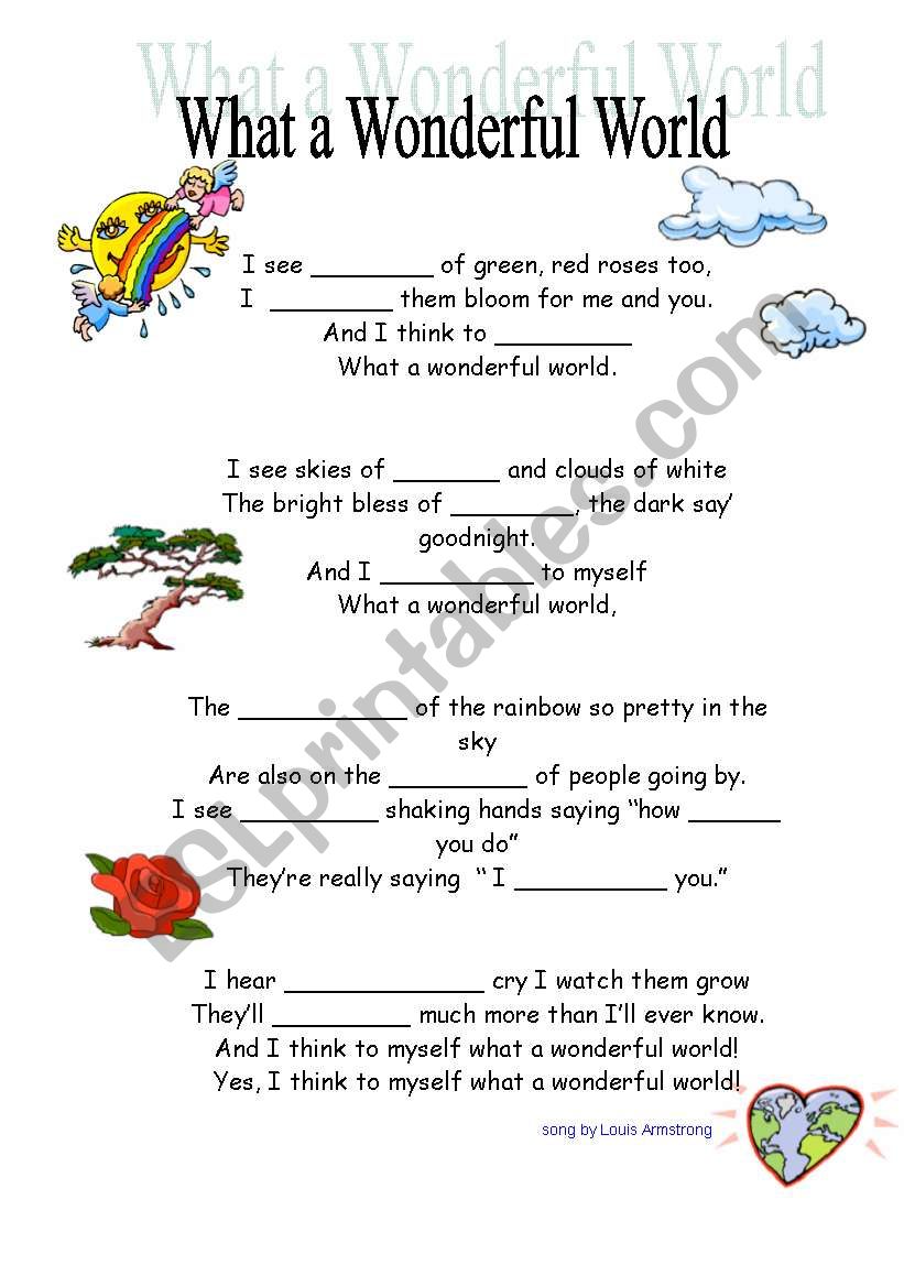 What a wonderful world worksheet