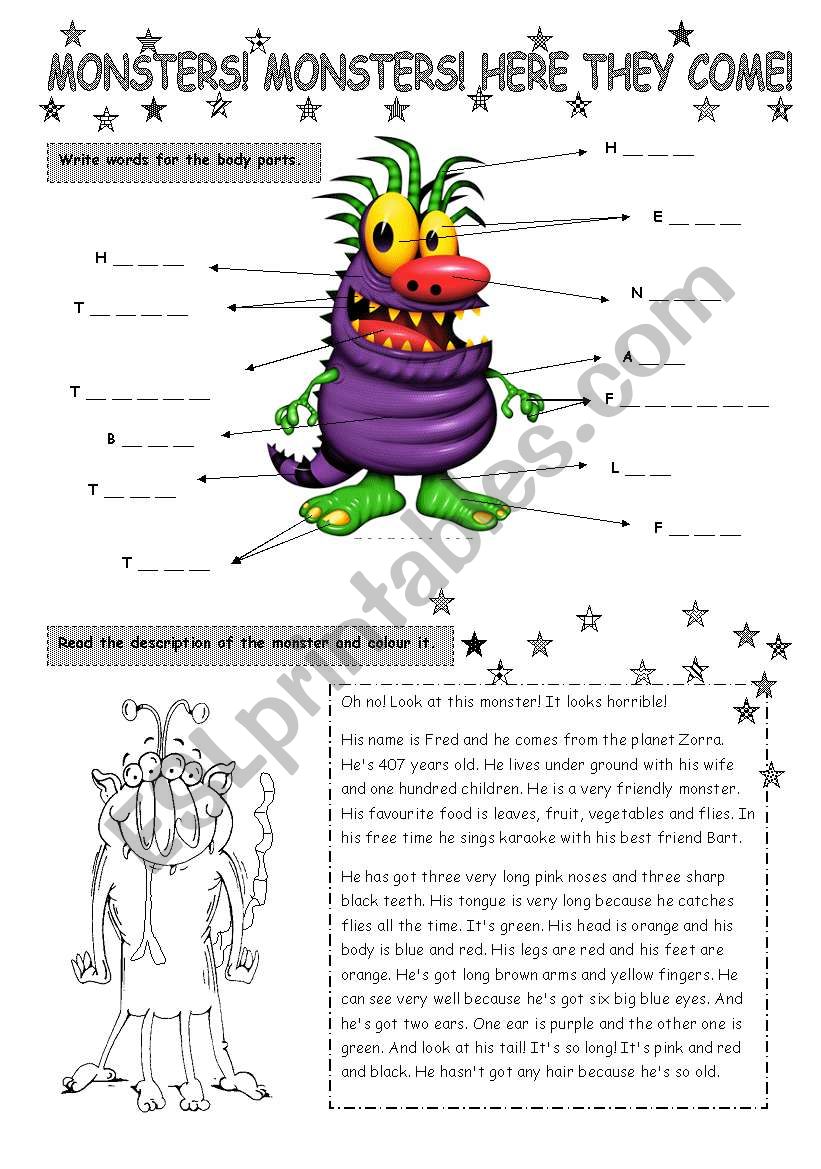 Monsters! Here they come! worksheet