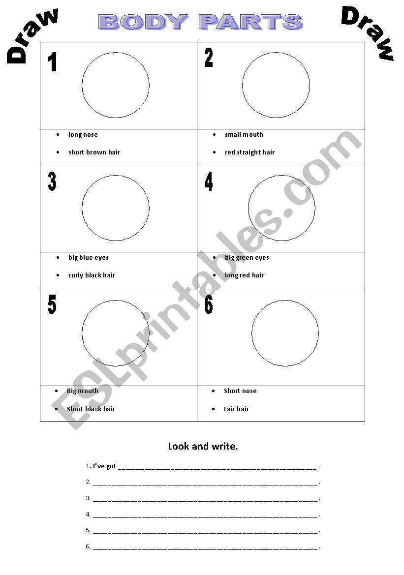 Body parts worksheet