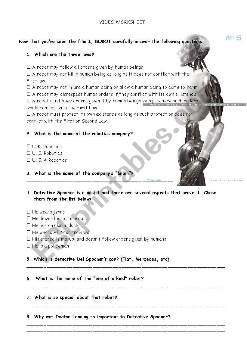 I Robot Worksheet worksheet