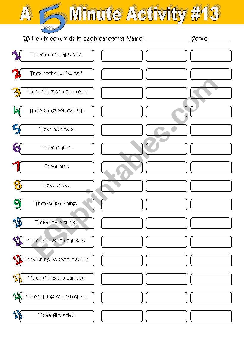 A 5 Minute Activity #13 worksheet
