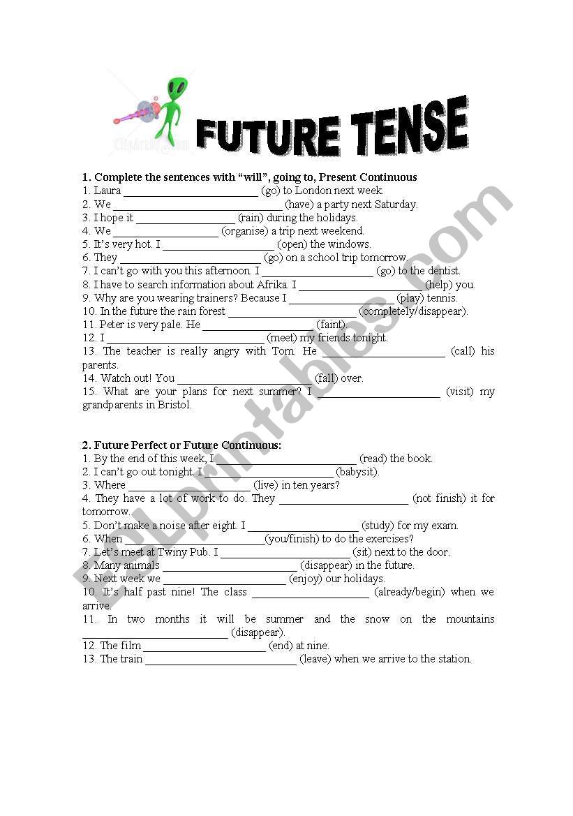 futures tenses worksheet