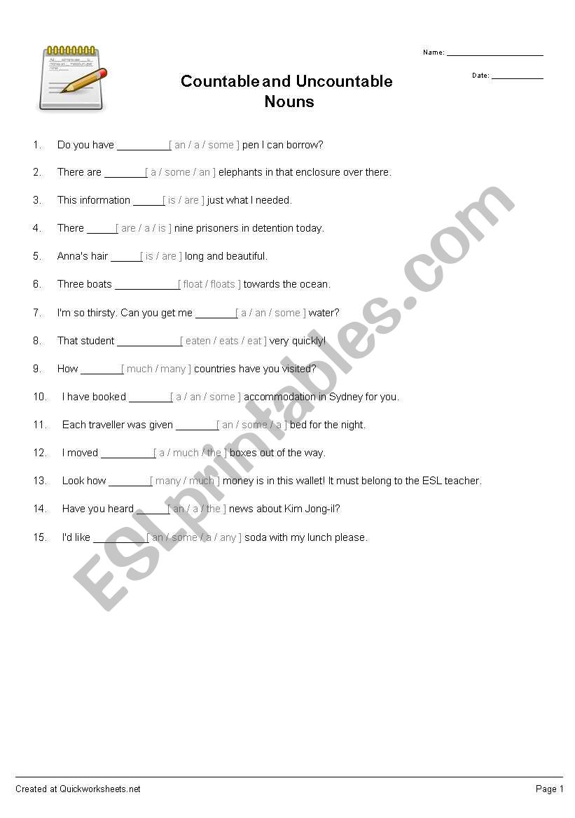 Countable and Uncountable Nouns