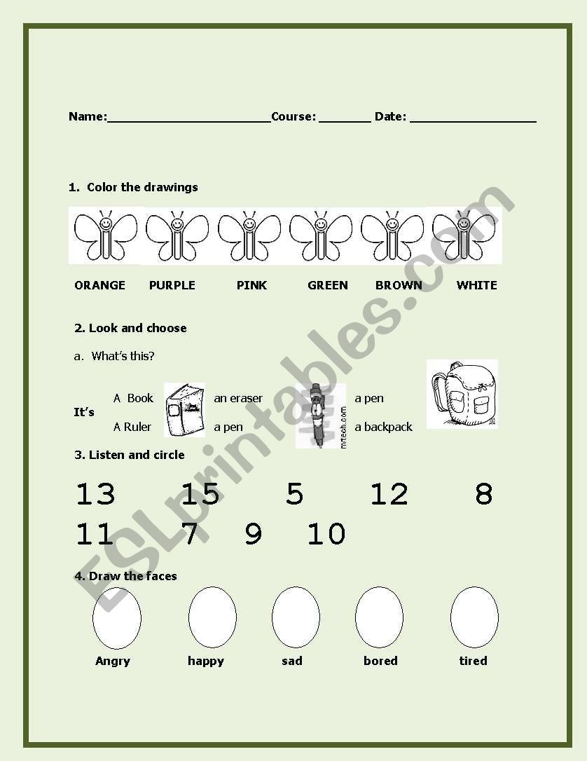 test for children worksheet