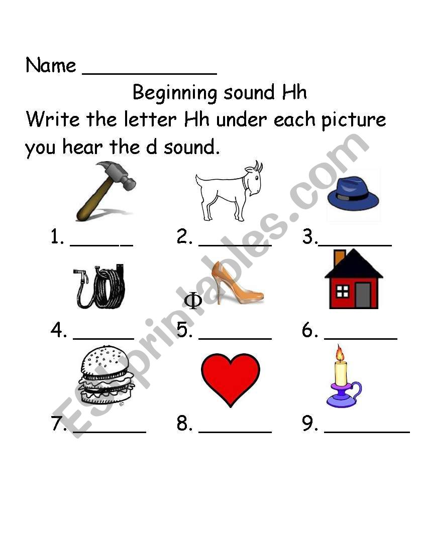 Beginning Sounds Hh  worksheet