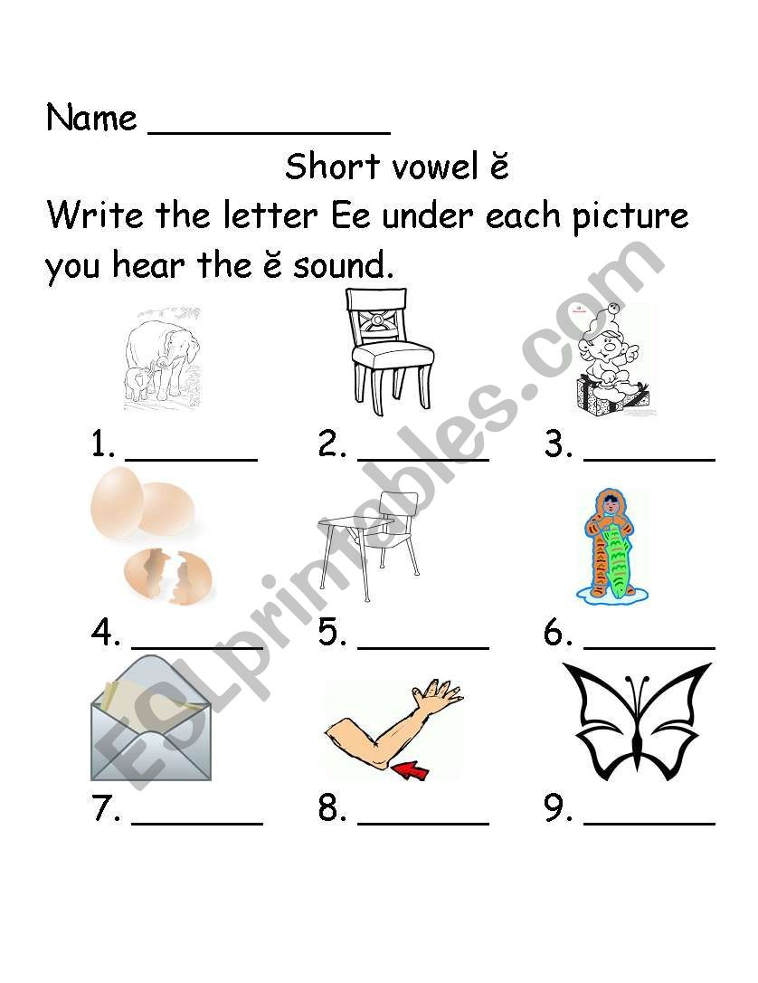Short Ee sounds worksheet