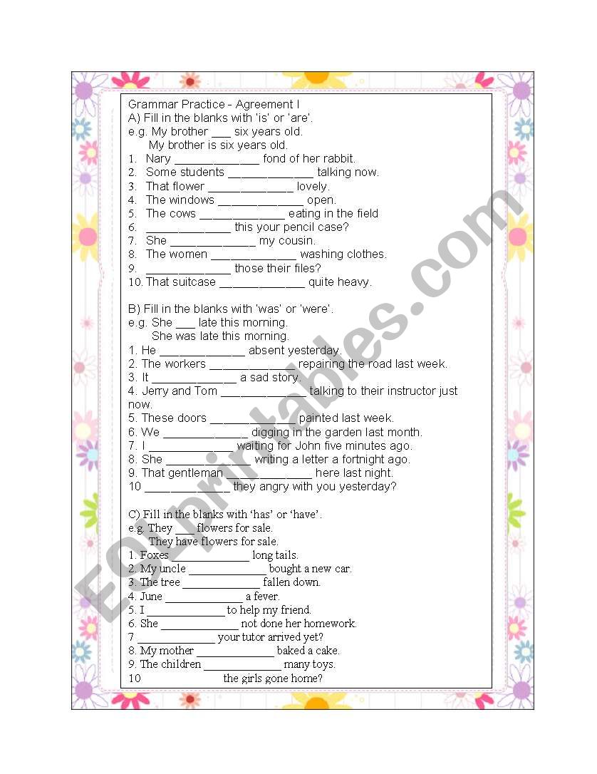 Grammar Practice, Agreement I worksheet