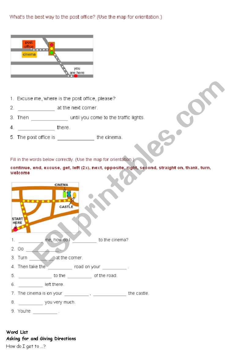 exercise for asking way worksheet