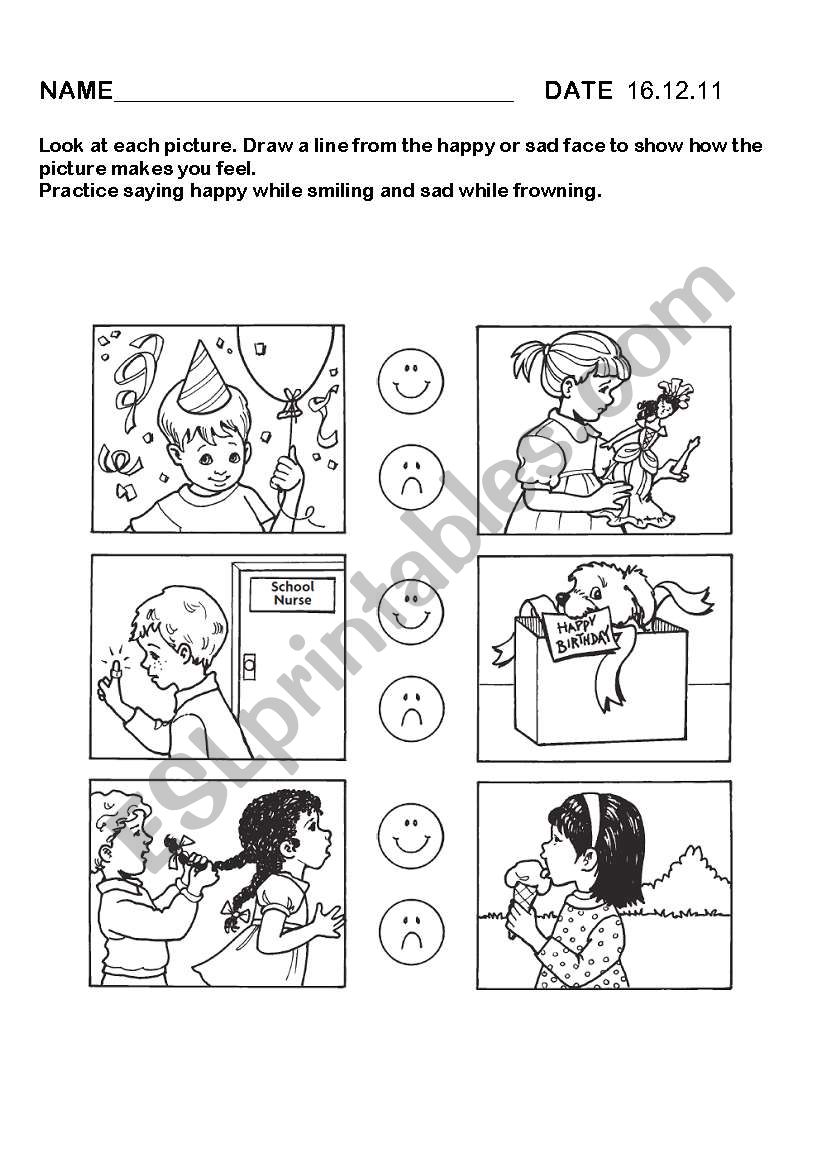 Happy Sad Feelings worksheet