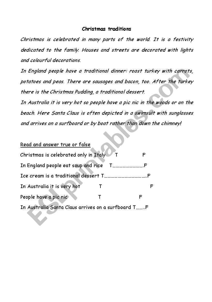 Christmas traditions worksheet