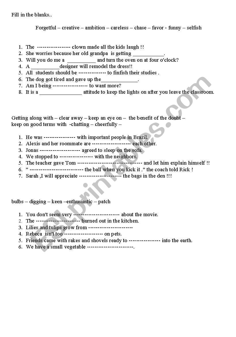 Vocabulary worksheet