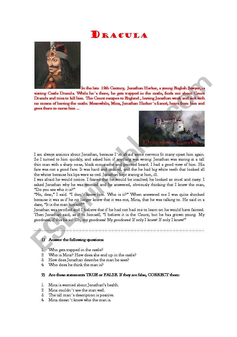 Dracula worksheet