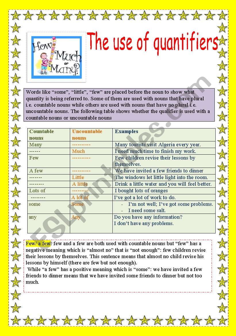 the use of quantifiers  worksheet