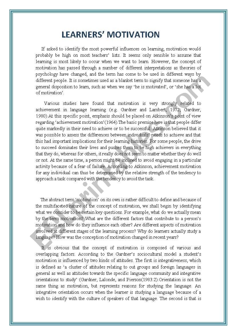 learnersÂ´ Motivation worksheet
