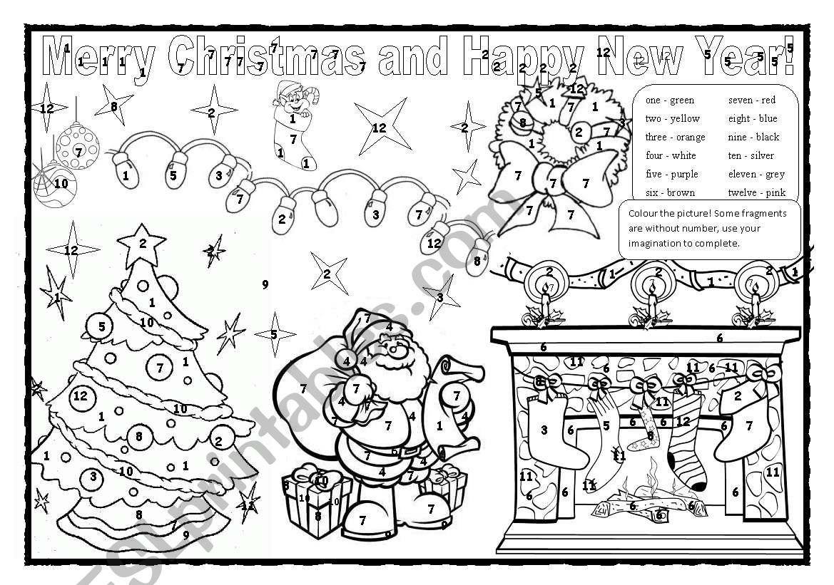 Christmas colouring! Numbers (1-12) and colours.