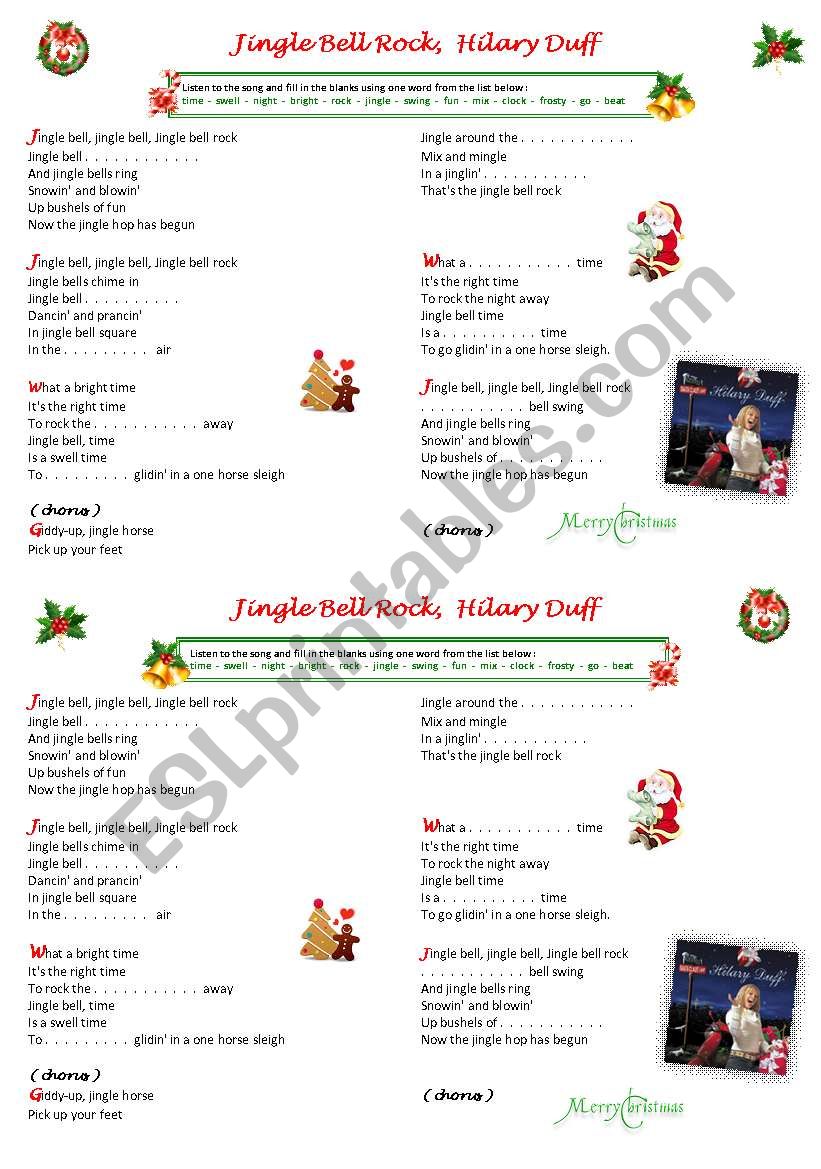 Jingle Bell Rock song and nursery rh…: English ESL worksheets pdf & doc