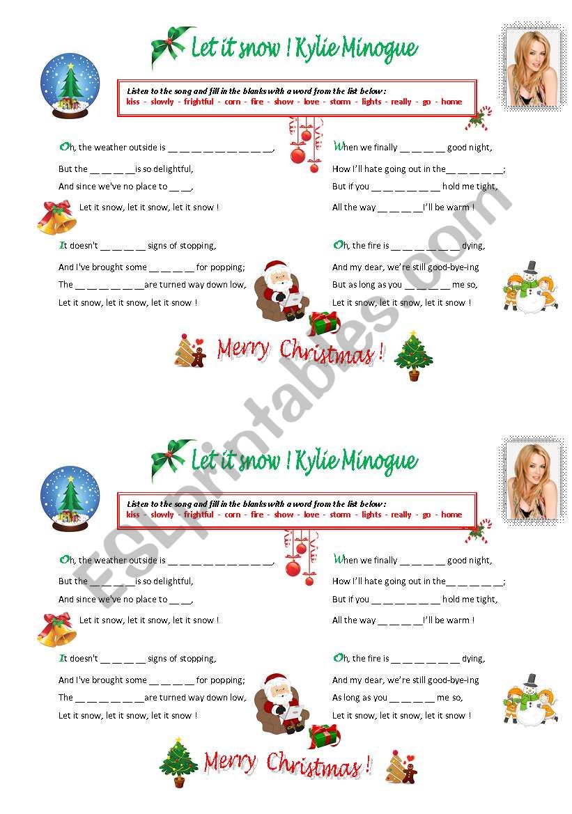 Let it snow ! Kylie Minogue worksheet