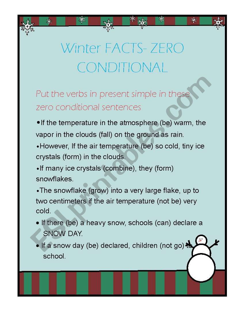 Zero conditional- winter worksheet