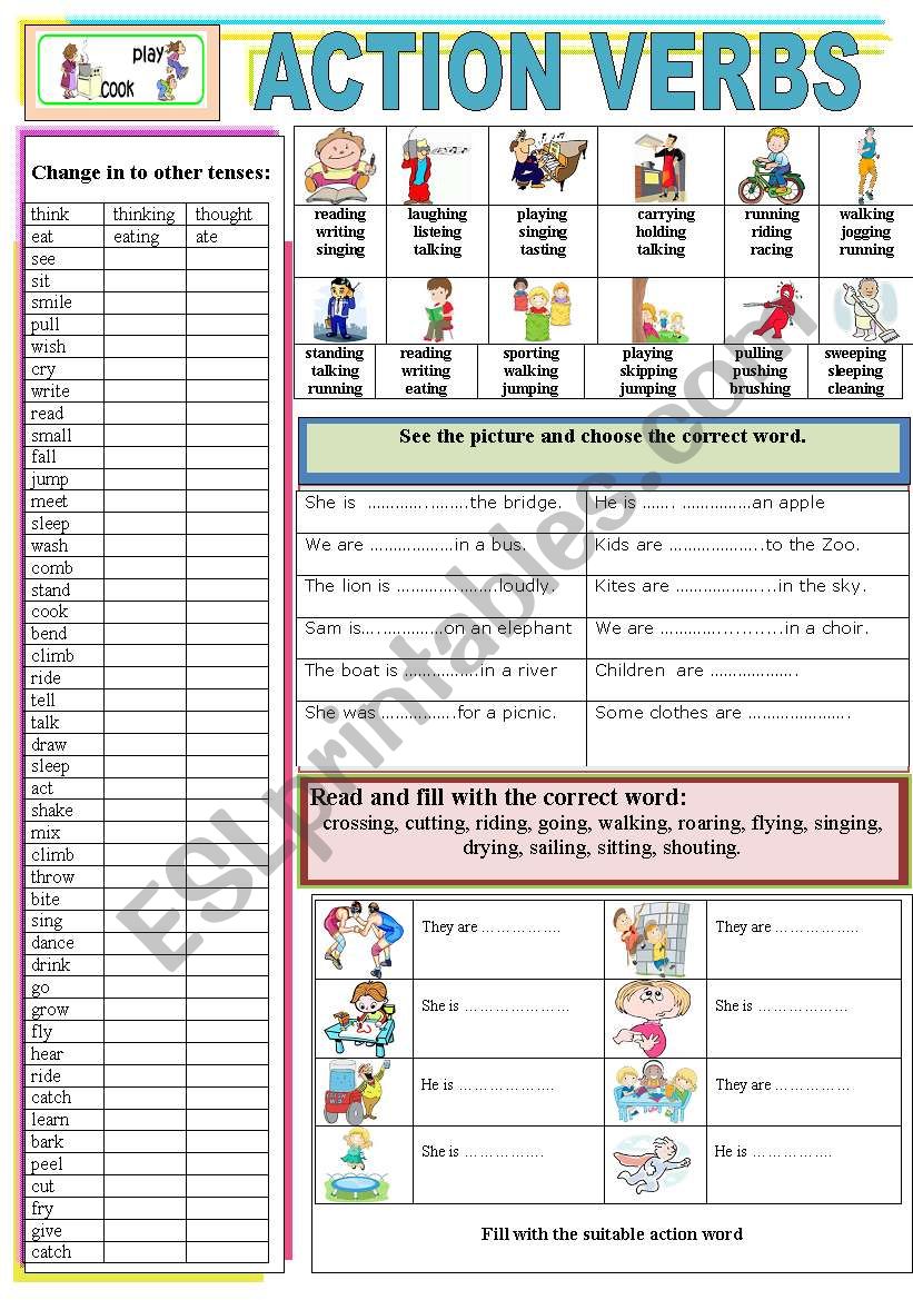 Action verbs worksheet