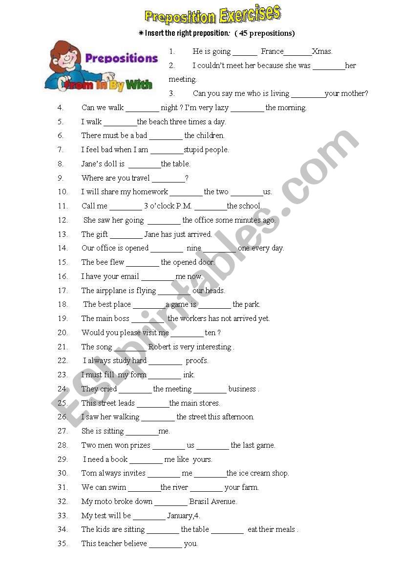 Prepositions worksheet