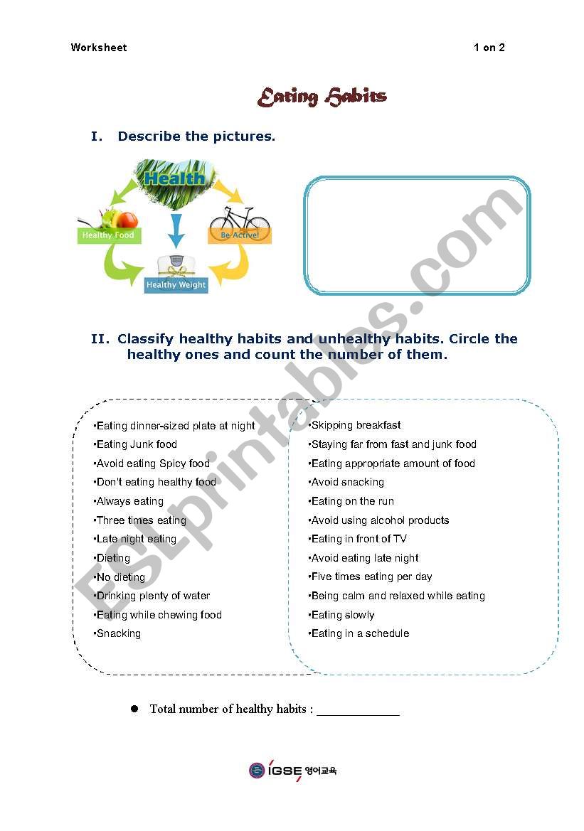 eating habit worksheet