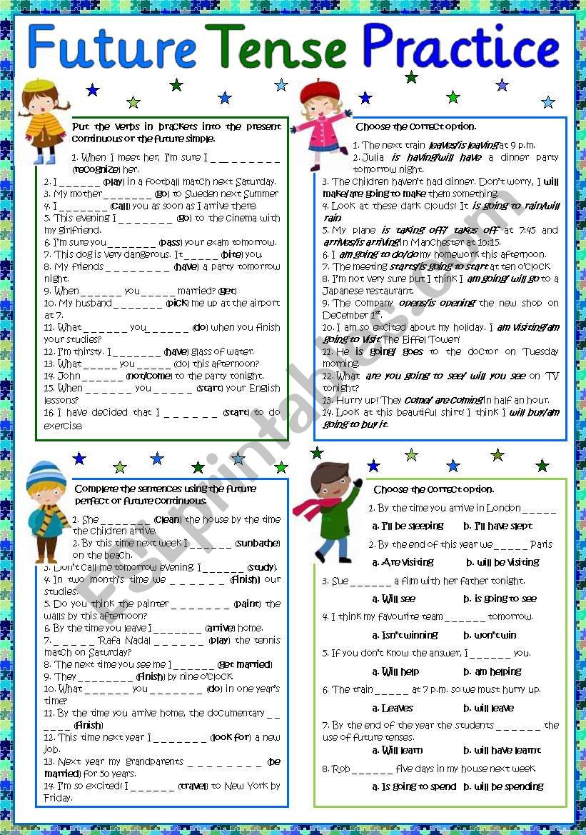 Future Tense Worksheet For Class 6 With Answers