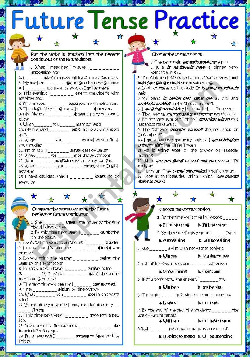 Future Tense Practice Part 2 ESL Worksheet By Esther1976