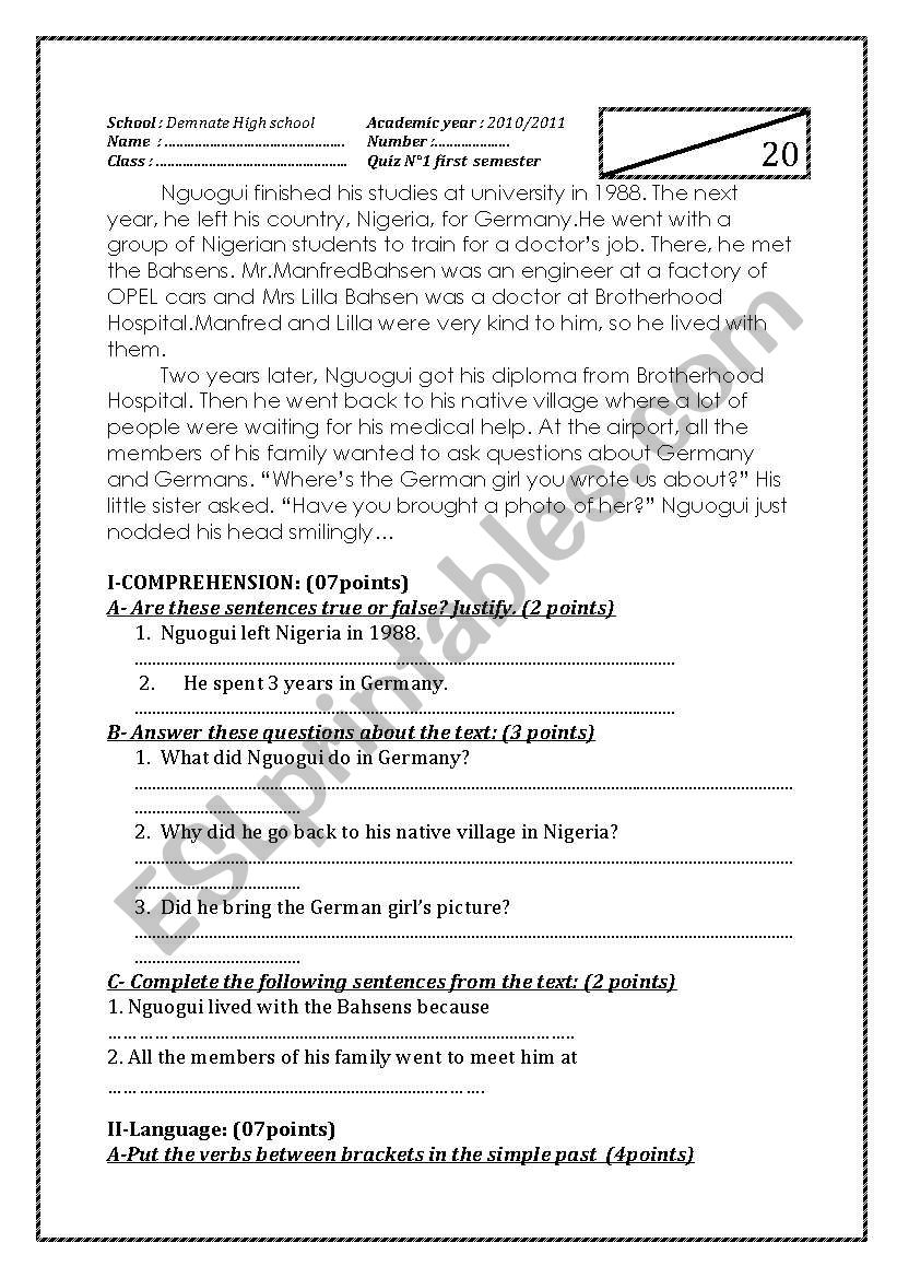 English teacher worksheet