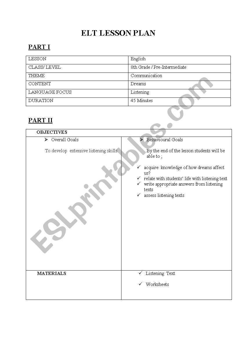 DREAMS worksheet