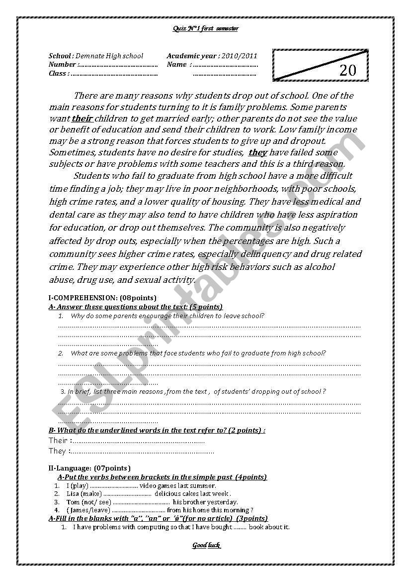 English teacher worksheet