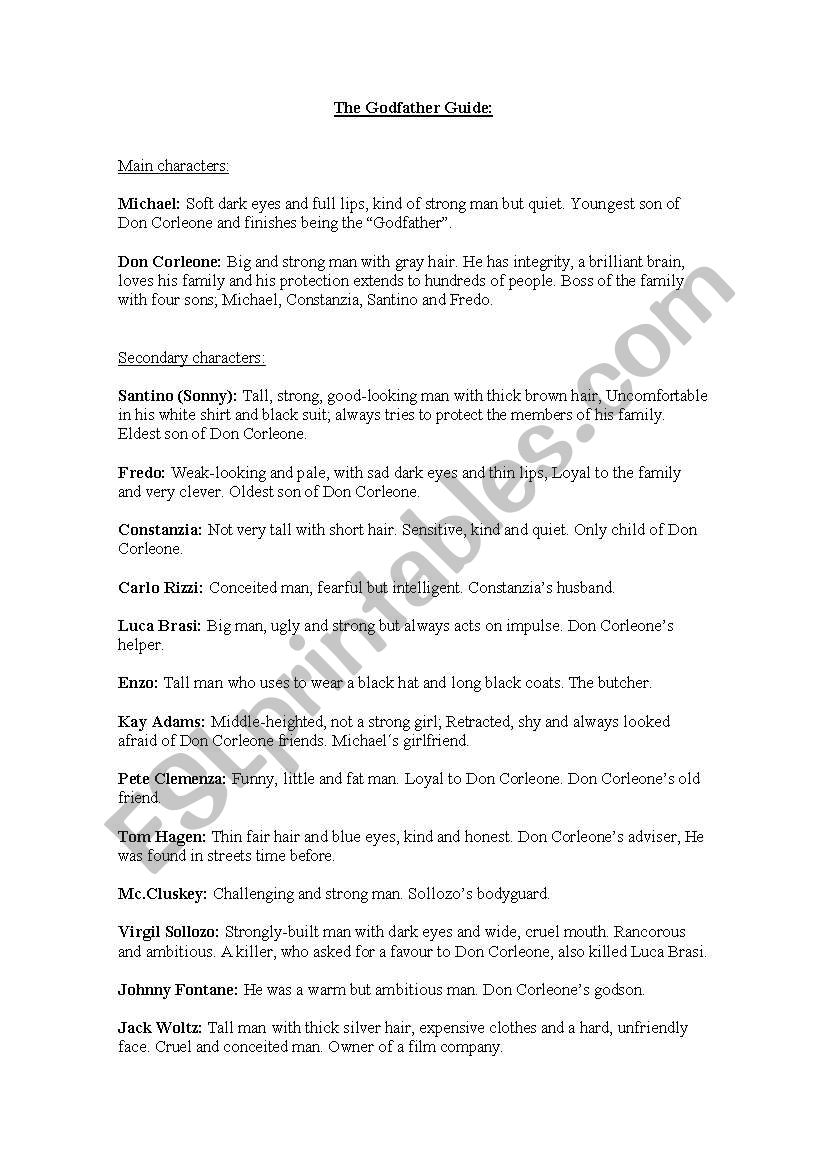 The Godfather worksheet