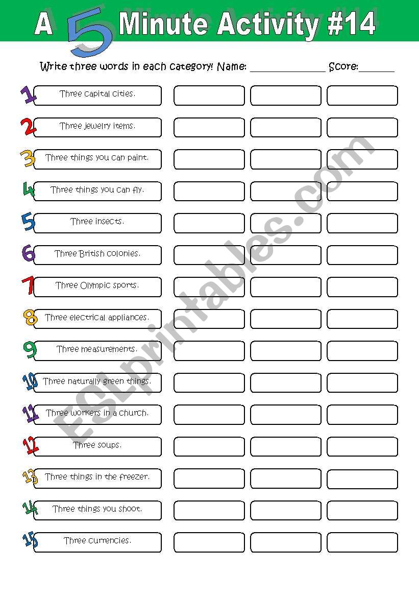 A 5 Minute Activity #14 worksheet