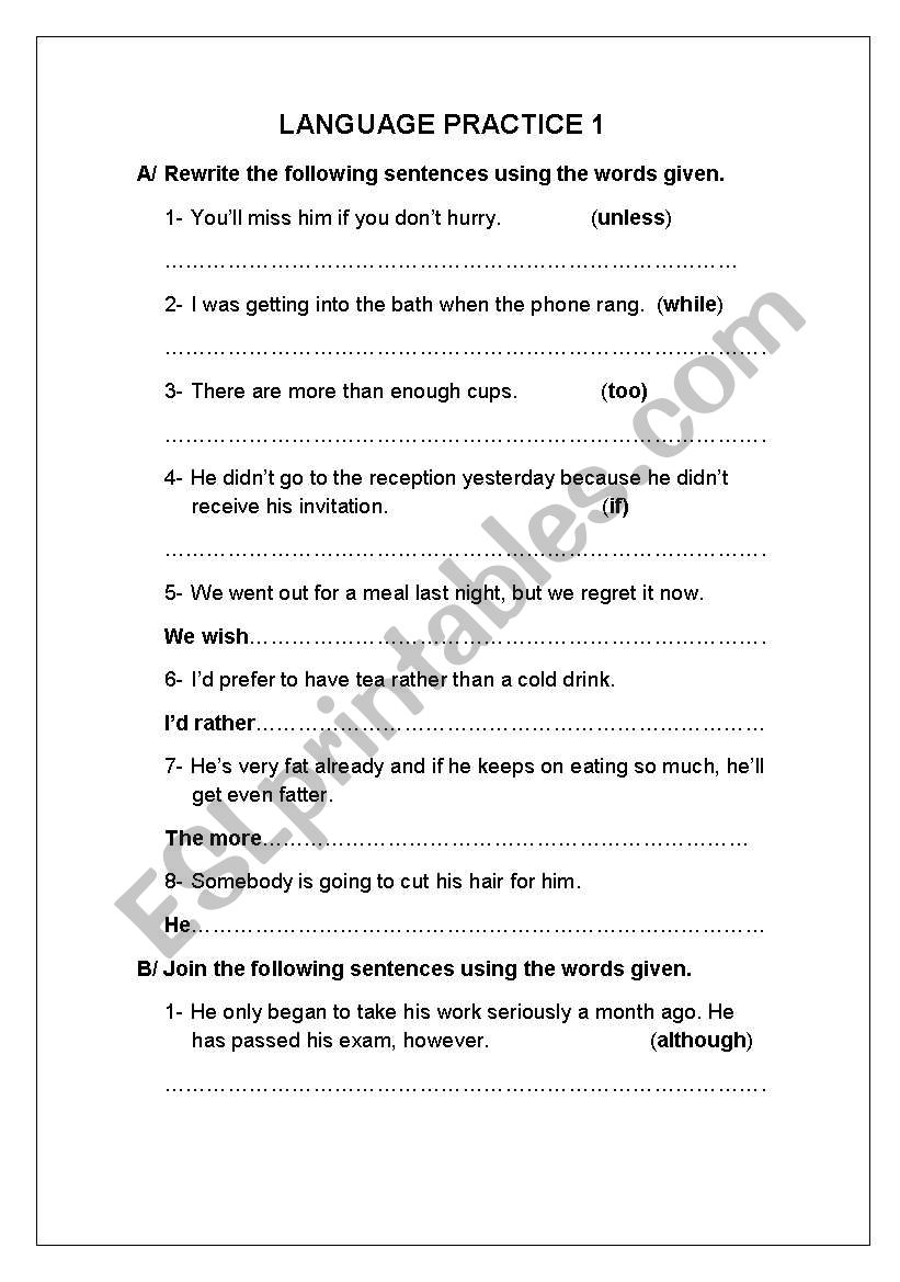 LANGUAGE PRACTICE1 worksheet