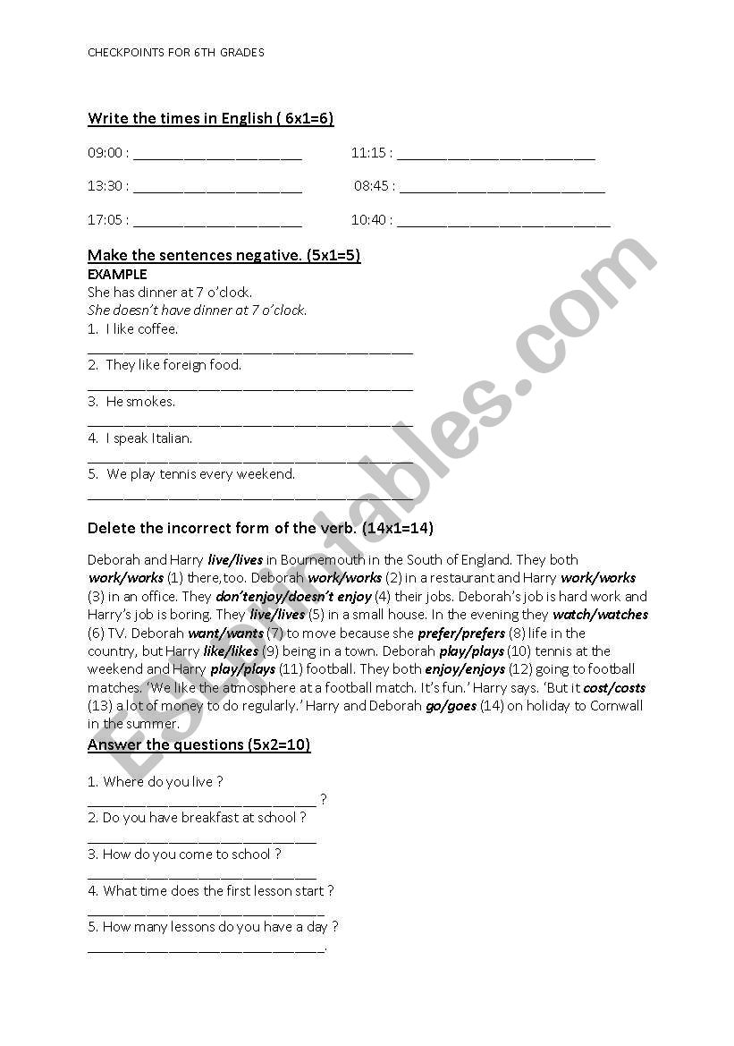 CHECKPOINT worksheet