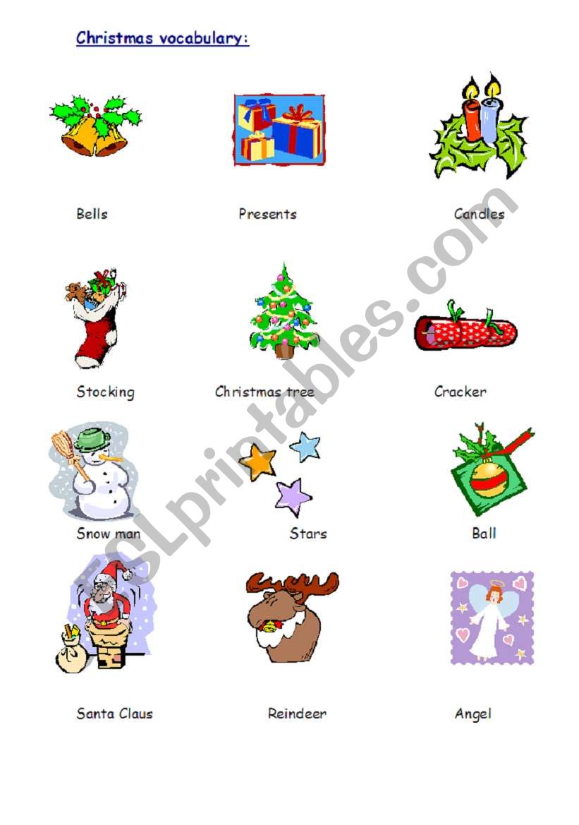 Christmas vocabulary worksheet