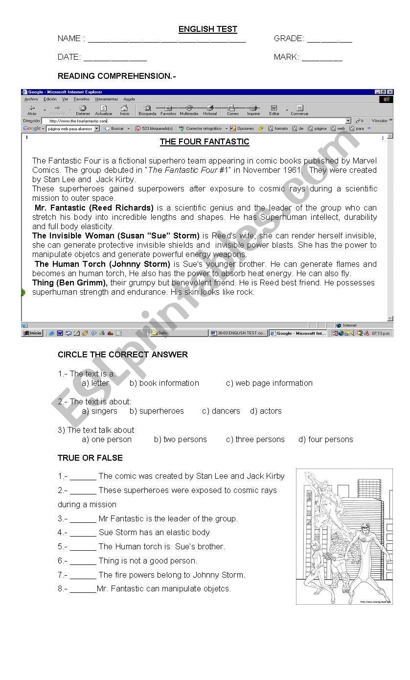 The Four Fantastics worksheet