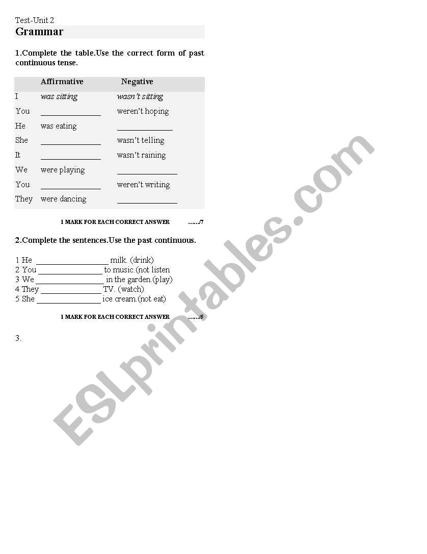 test worksheet