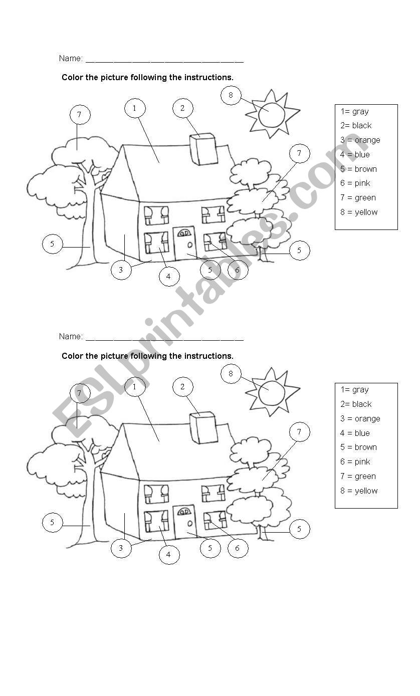 Coloring the house worksheet