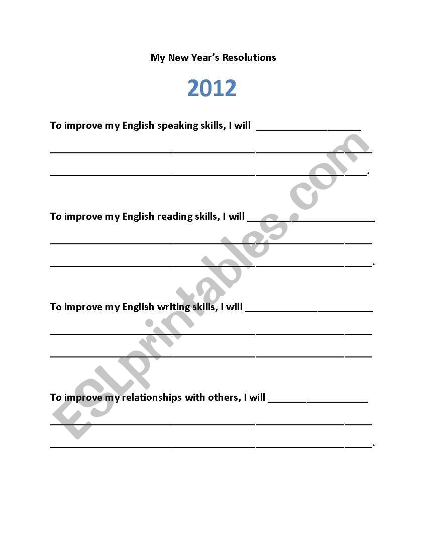 New Years Resolutions worksheet