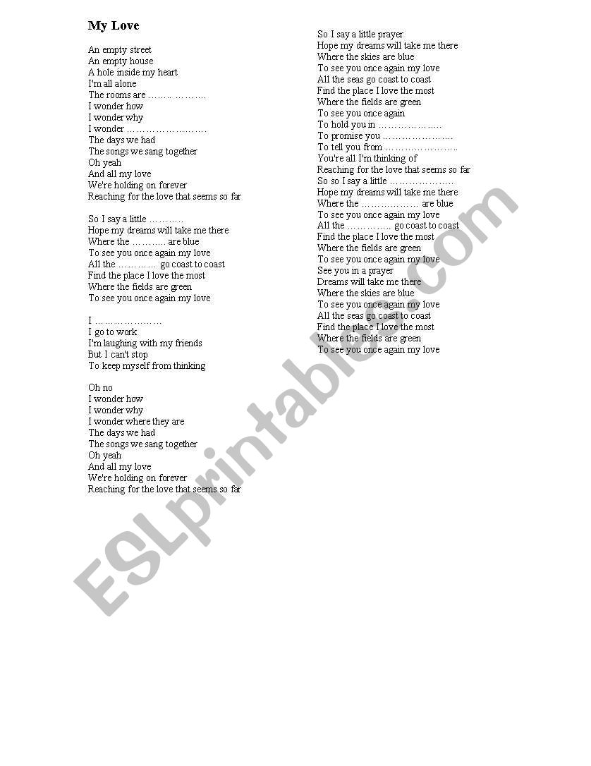 song activity worksheet