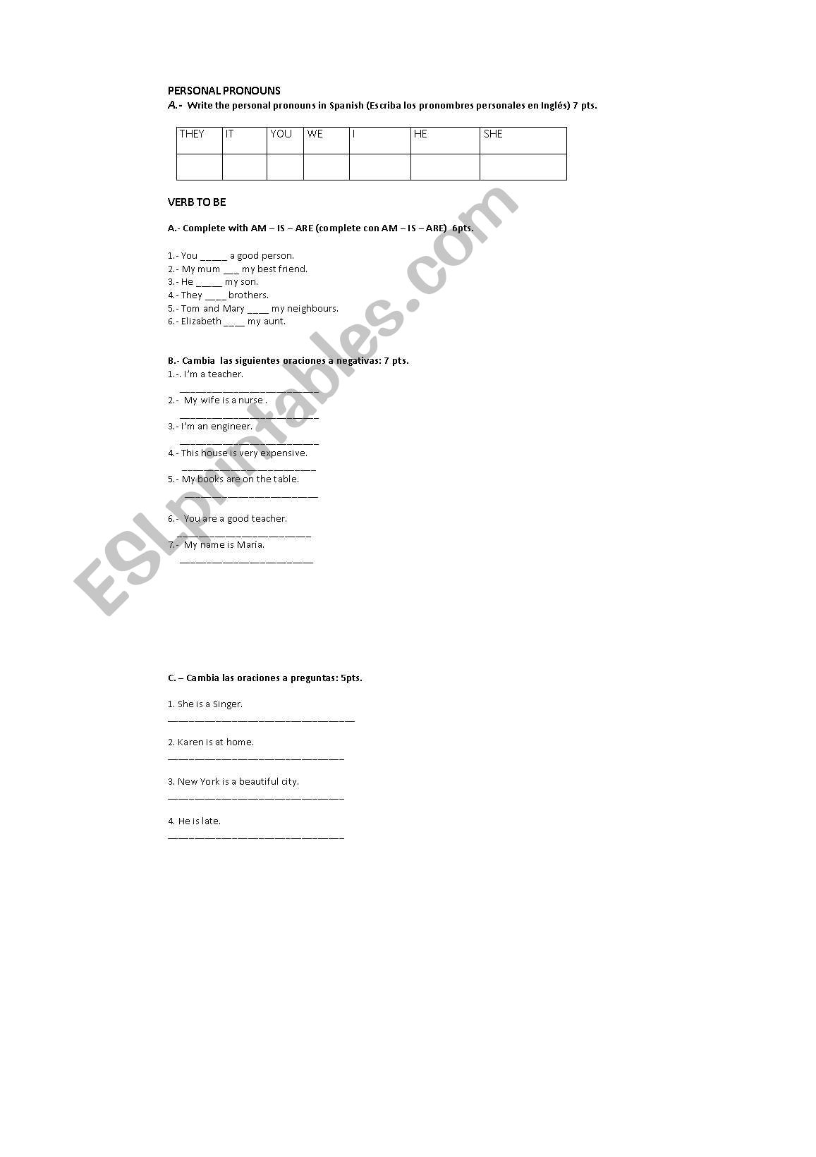 verb to be, numbers worksheet