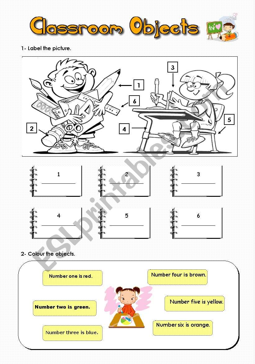 Classroom objects worksheet