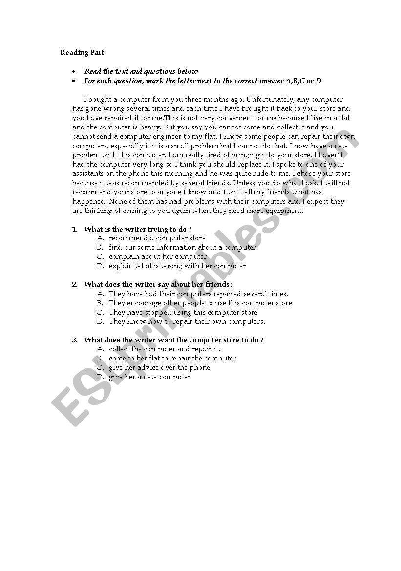 Reading Activity 5 worksheet