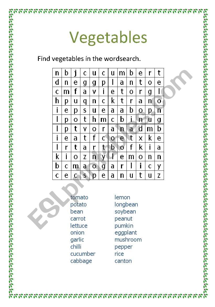 vegetables worksheet