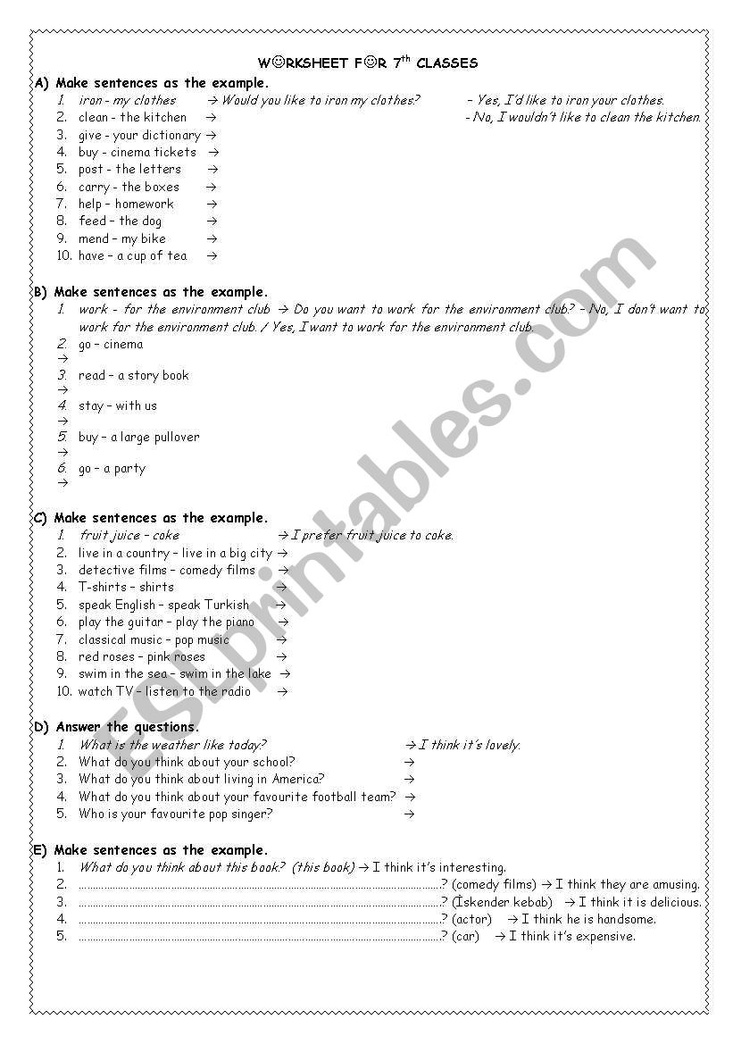 exercises for 7th grade worksheet