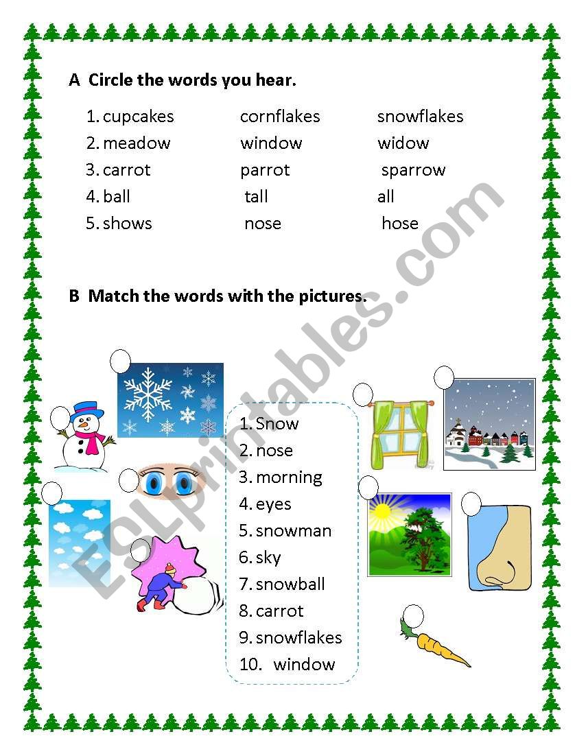The snow falls from the sky worksheet
