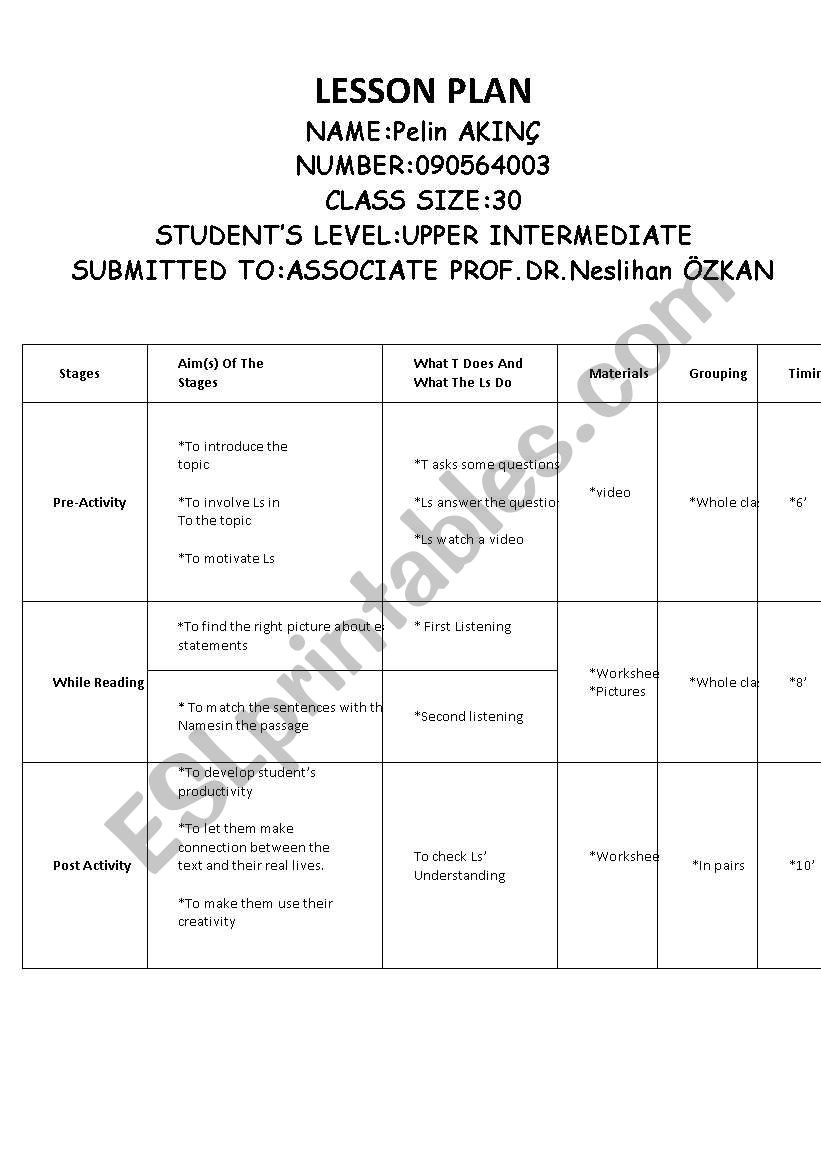 lesson plan worksheet