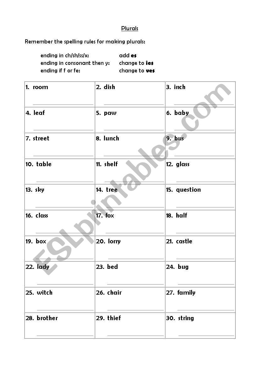 Plurals worksheet